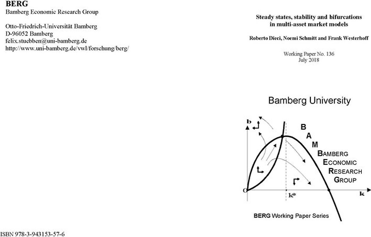 Steady states, stability and bifurcations in multi-asset market models