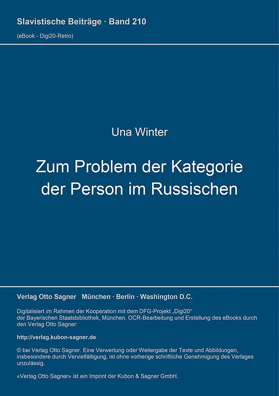 Zum Problem der Kategorie der Person im Russischen