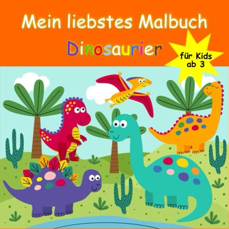Malbuch Dinosaurier ab 3 Jahren: Das große Dino Ausmalbuch für Kinder - mit 50 süßen, lustigen Motiven (XL, quadratisch, 21x21cm)