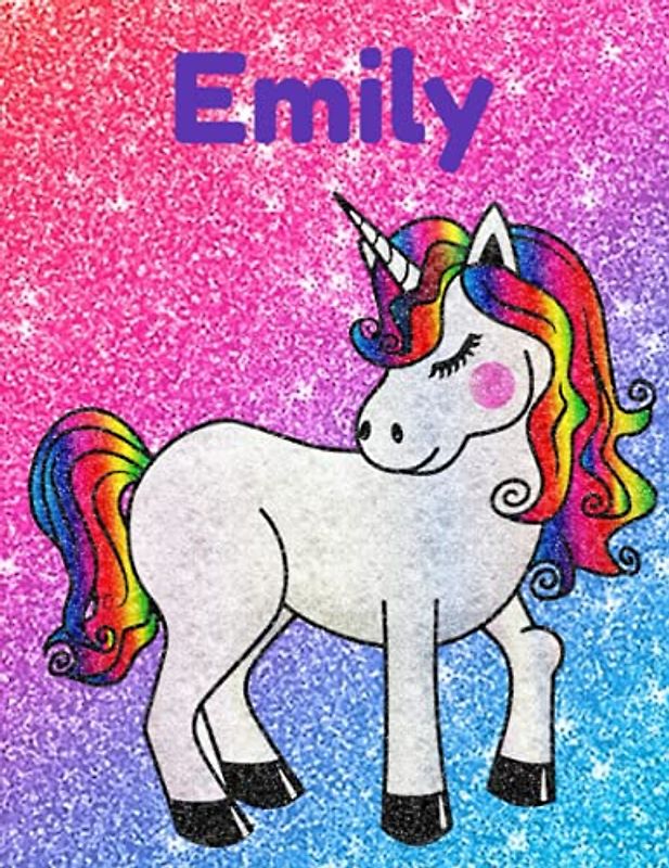 Emily Glittery Unicorn Notebook 8.5 x 11 Inches 100 Page Wide Ruled: Great gift for Emily for Christmas, Birthday and all occasions