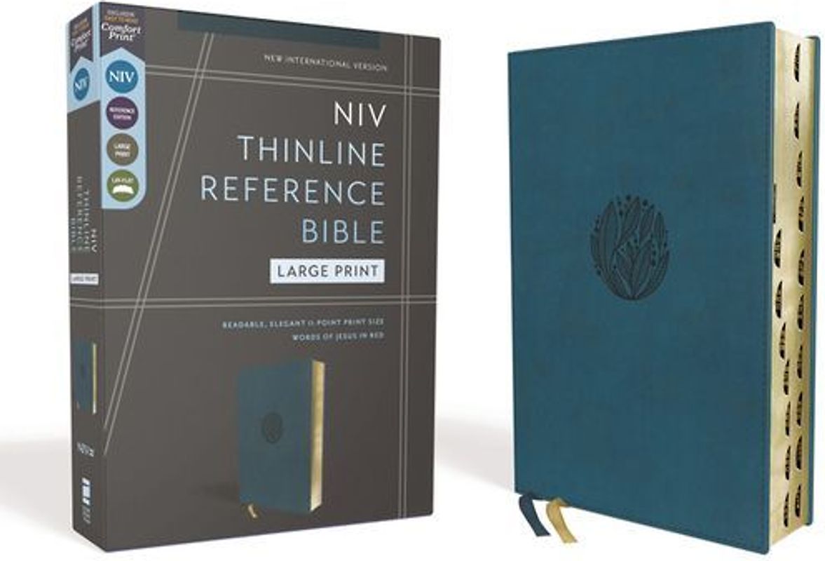 Niv, Thinline Reference Bible (Deep Study at a Portable Size), Large Print, Leathersoft, Teal, Red Letter, Thumb Indexed, Comfort Print