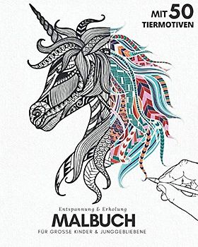 MALBUCH | Für grosse Kinder & Junggebliebene | Mit 50 Tiermotiven: Ausmalblock mit Tier-Mandalas & Punkteraster | Perfekt zum Entspannen & Stress abbauen | 20,32 x 25,4 cm