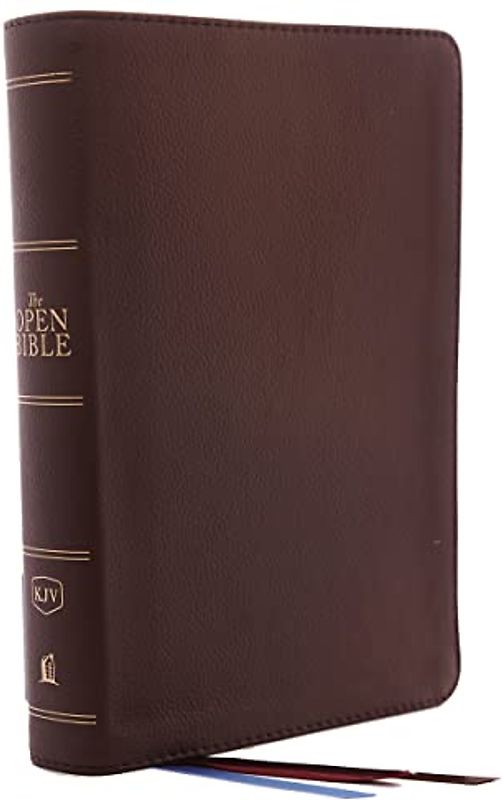 The KJV, Open Bible, Genuine Leather, Brown, Red Letter, Comfort Print: Complete Reference System