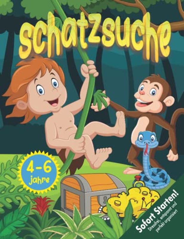 Dschungel Schatzsuche Kindergeburtstag 4-6 Jahre: Kreativ geplante Dschungelspiel-Schnitzeljagd mit Spurensuche. Schatz finden & Verdächtige überführen. Sofort Startklar!