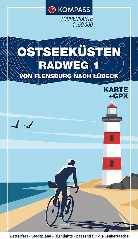 KOMPASS Fahrrad-Tourenkarte Ostseeküstenradweg 1, von Flensburg nach Lübeck 1:50.000