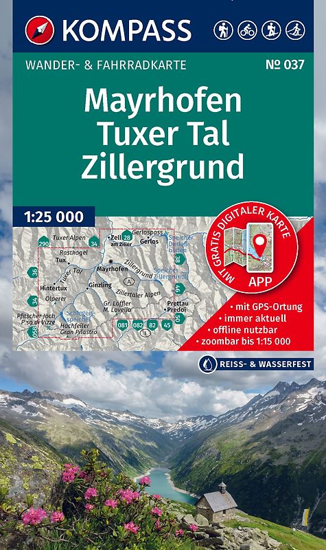 KOMPASS Wanderkarte 037 Mayrhofen, Tuxer Tal, Zillergrund 1:25.000