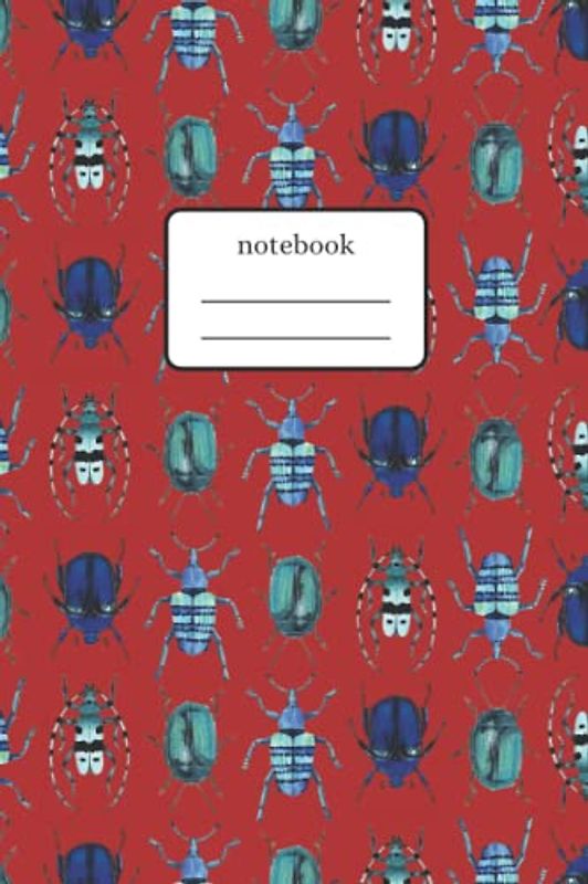 Notebook Beetles Blue Mix: Composition Notebook with Blue Beetles Art - Lined Notebook 120 Pages 6x9 inch – Red Version