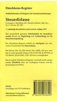 Steuererlasse (2011) 153 bedruckte Griffregister für die SteuerErlasse