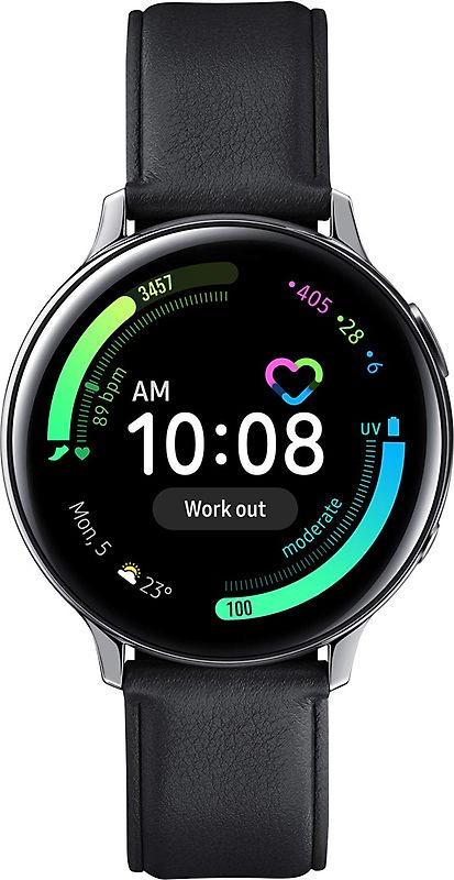 Samsung Galaxy Watch Active2 44 mm - Boîtier en acier inoxydable argent et bracelet noir [Wi-Fi]