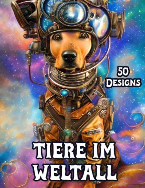 Tiere im Weltall Malbuch für Erwachsene: Kreatives Ausmalbuch mit 50 ausgefallenen Motiven von Hunden, Katzen und mehr im All zum Entspannen