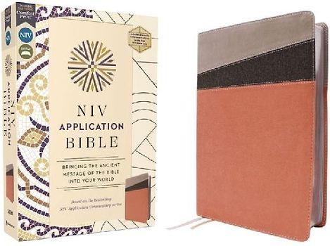 NIV Application Bible, Leathersoft, Coral/Gray, Red Letter, Comfort Print