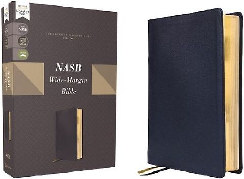 Nasb, Wide Margin Bible, Genuine Leather, Calfskin, Navy, Red Letter, 1995 Text, Comfort Print