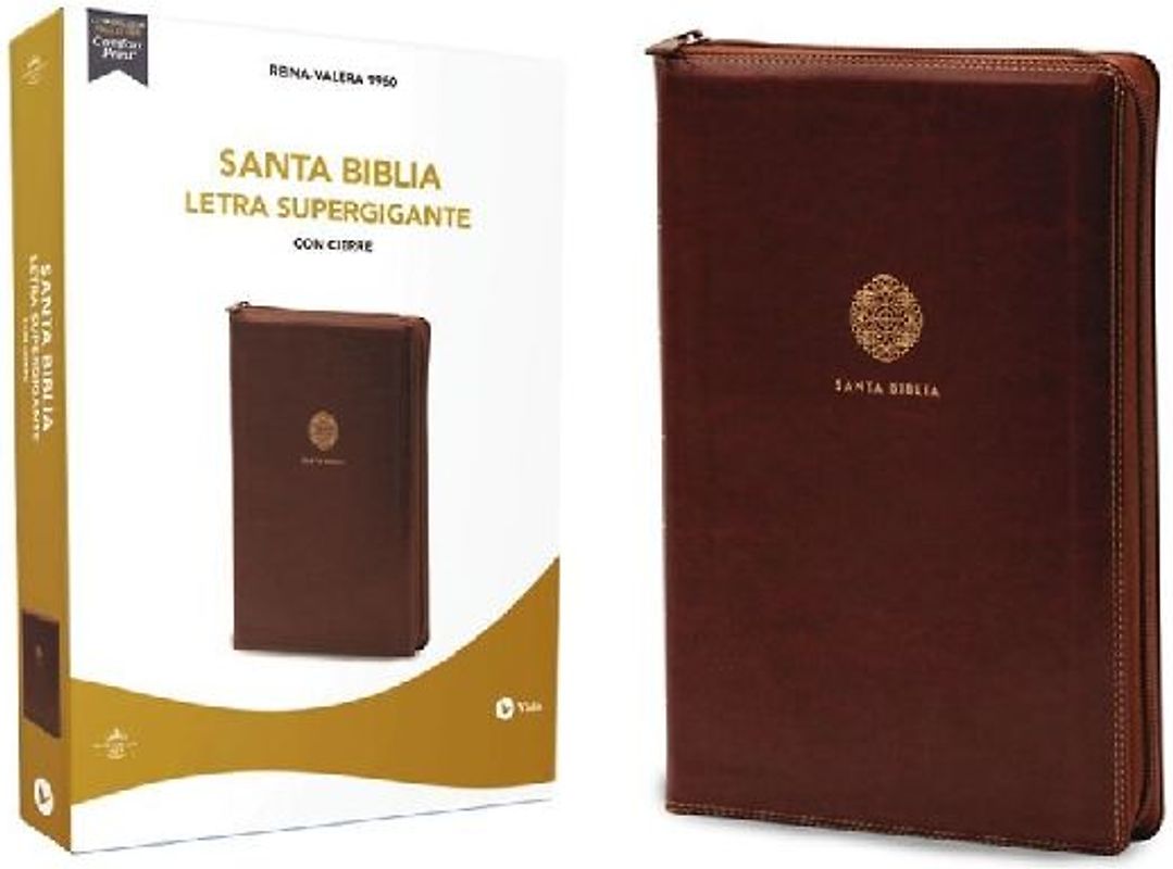 Rvr60, Santa Biblia, Letra Supergigante, Leathersoft, Café, Con Cierre, Comfort Print