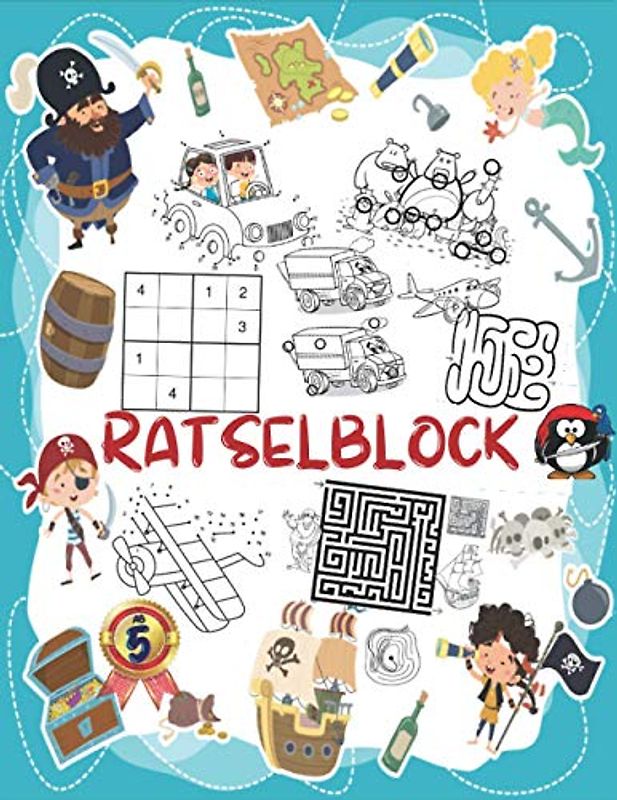 Rätselblock: Cooler Rätselspaß für Kinder ab 5, Finde den Fehler, Labyrinthe, Sudoku, Punkt zu Punkt und Färbung ....