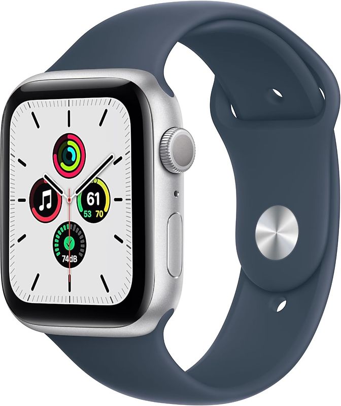 Apple Watch SE 44 mm boîter aluminium argent et bracelet sport bleu orage [Wi-Fi]