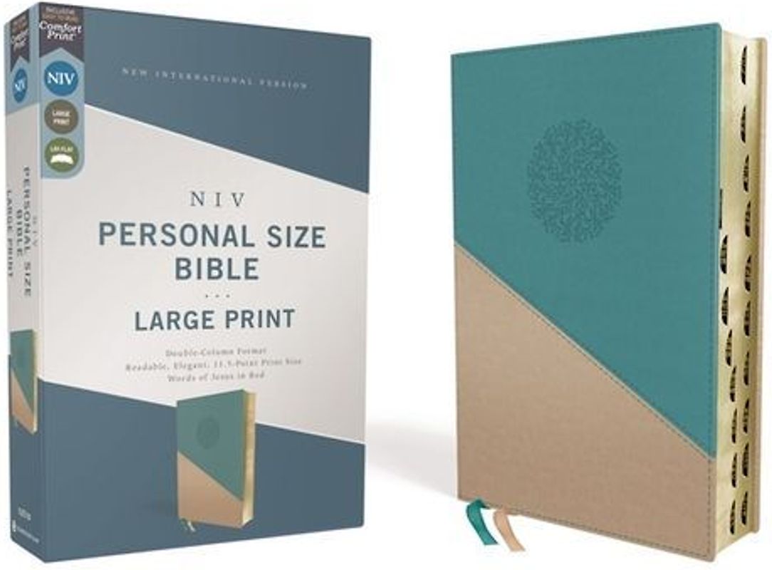 Niv, Personal Size Bible, Large Print, Leathersoft, Teal/Gold, Red Letter, Thumb Indexed, Comfort Print