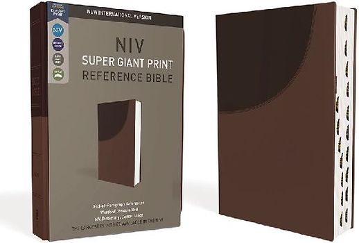 Niv, Super Giant Print Reference Bible, Leathersoft, Brown, Red Letter, Thumb Indexed, Comfort Print
