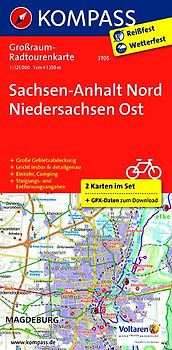 KOMPASS Großraum-Radtourenkarte 3705 Sachsen-Anhalt Nord - Niedersachsen Ost, 1:125.000
