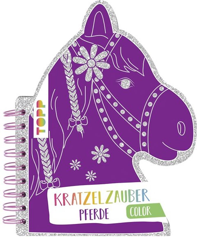 Kratzelzauber Color Pferde (Kratzelbuch in Pferdekopfform)