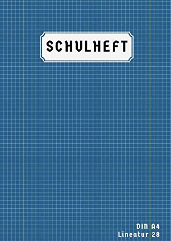 Schulheft 28: Heft Din A4 Kariert Doppelrand | 50 Blatt | Matheheft A4 Lineatur 28 Mit Rand | Rechenheft Lineatur 28 Din A4 | Blau