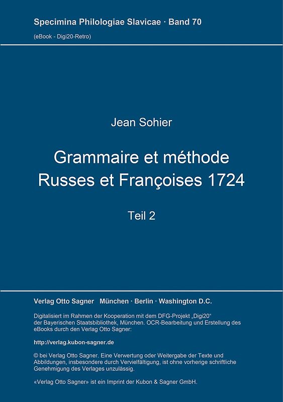 Grammaire et méthode Russes et Françoises 1724. Teil 2