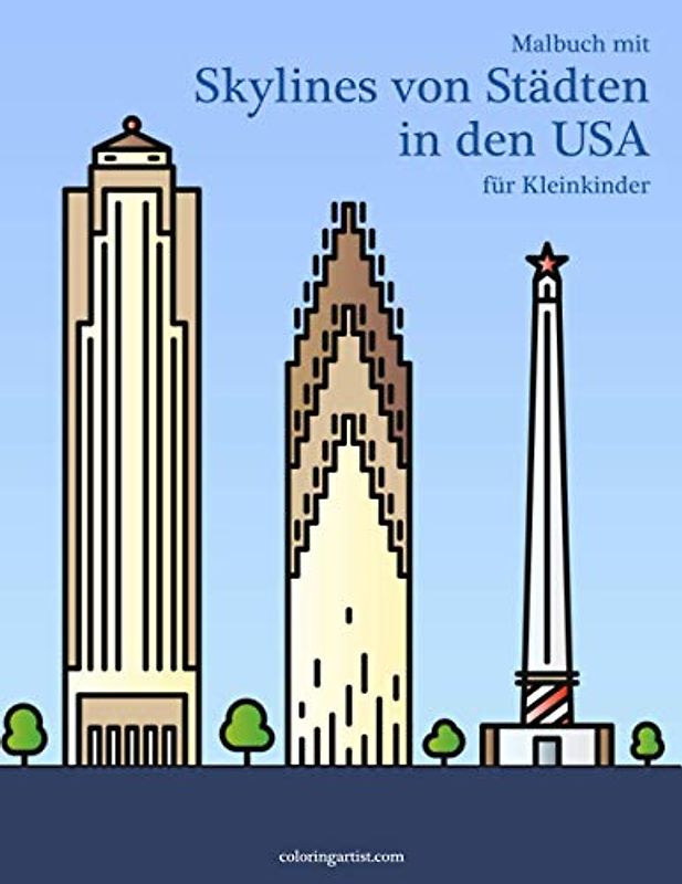 Malbuch mit Skylines von Städten in den USA für Kleinkinder