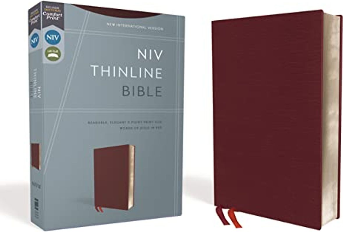 NIV, Thinline Bible, Bonded Leather, Burgundy, Red Letter Edition