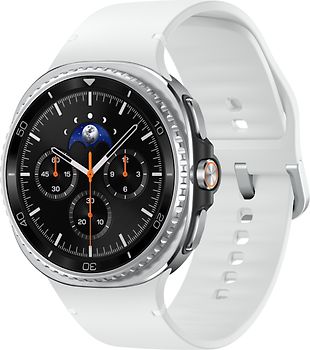 Samsung Galaxy Watch8 Classic 46 mm Boîtier aluminium noir sur Sport en silicone M/L blanc [Wi-Fi]