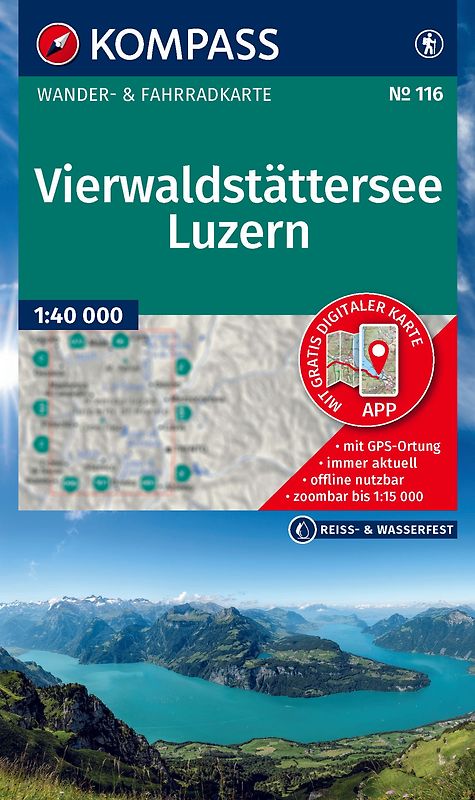 KOMPASS Wanderkarte 116 Vierwaldstättersee, Luzern 1:40.000