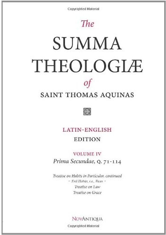 The Summa Theologiae of Saint Thomas Aquinas: Latin-English Edition, Prima Secundae, Q. 71-114