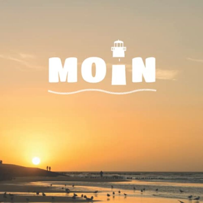 Gästebuch Moin: Norddeutsches Gästebuch / Einschreibbuch MOIN mit Leuchtturm + Sonnenuntergang 21x21cm
