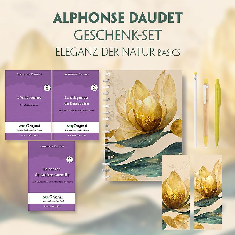 Alphonse Daudet Geschenkset - 3 Bücher (mit Audio-Online) + Eleganz der Natur Schreibset Basics