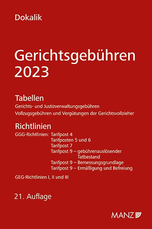 Gerichtsgebühren 2023 Tabellen und Richtlinien