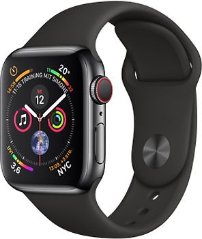 Apple Watch Series 4 40 mm edelstaal space zwart met sportarmband [wifi + cellular] zwart