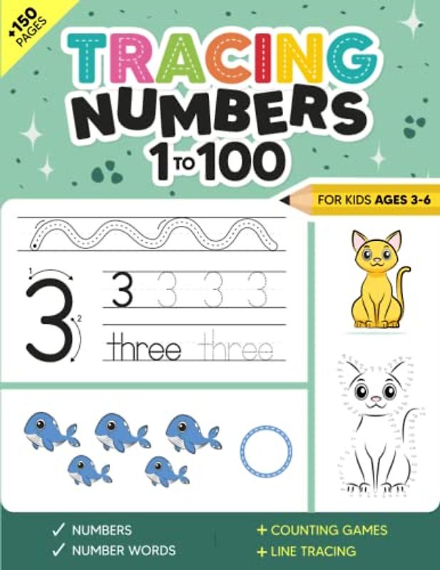 Tracing Numbers 1 to 100 for Kids ages 3-6: Practice Workbook for Preschoolers & Kindergarten (Learn, tracing and counting games) (Tracing and Handwriting Workbooks for Kids, Band 4)