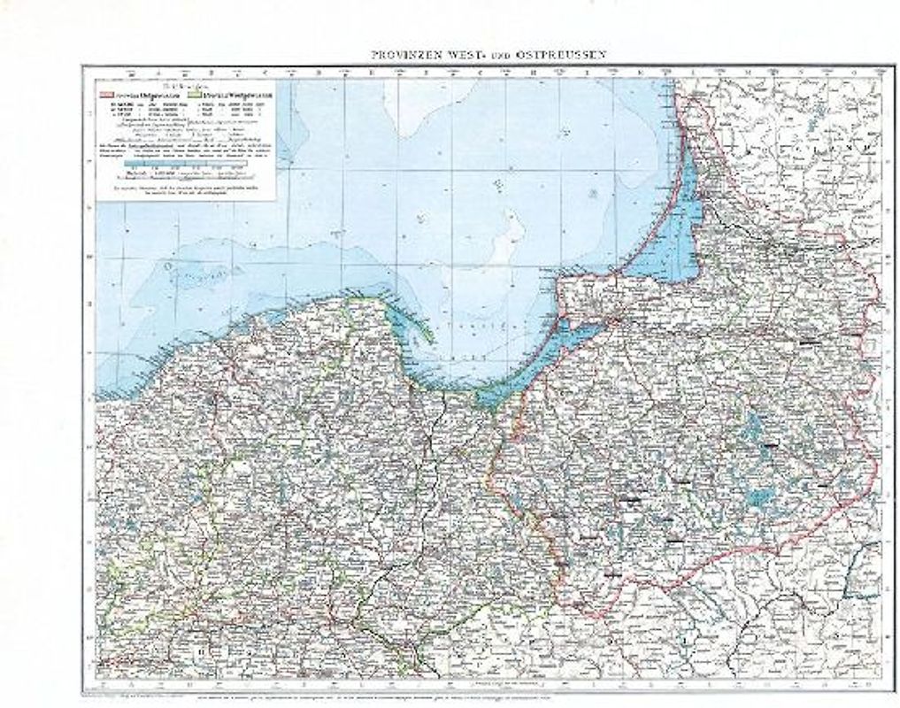 Historische Karte: Provinzen WESTPREUSSEN und OSTPREUSSEN im Deutschen Reich - November 1897 [gerollt]