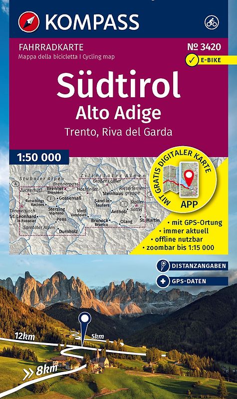 KOMPASS Fahrradkarte 3420 Südtirol / Alto Adige, Trento, Riva del Garda (4 Karten im Set) 1:50.000