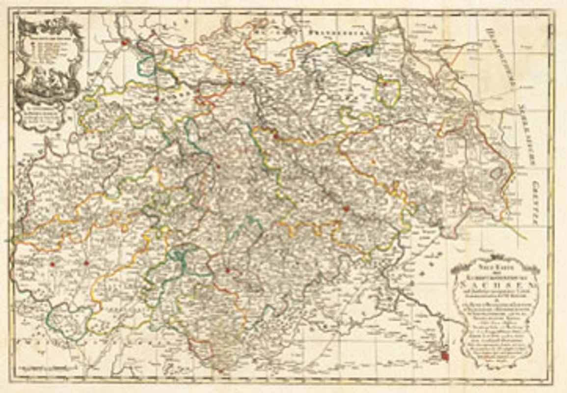 Postreisekarte - Neue Karte des Kurfürstentums Sachsen, mit Thüringen und Anhalt 1758