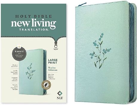 NLT Large Print Thinline Reference Zipper Bible, Filament Enabled (Leatherlike, Baby Blue Blossoms, Indexed, Red Letter)