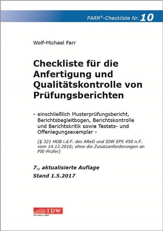 Checkliste 10 für die Anfertigung und Qualitätskontrolle von Prüfungsberichten