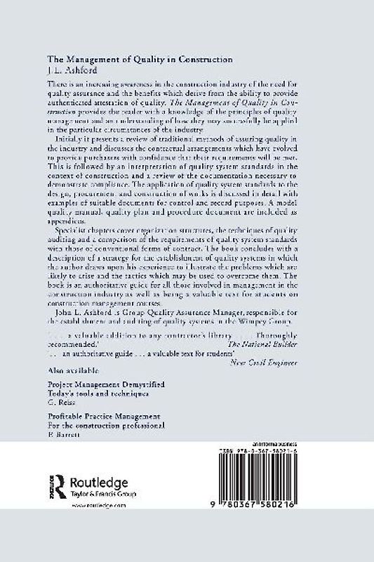 The Management of Quality in Construction