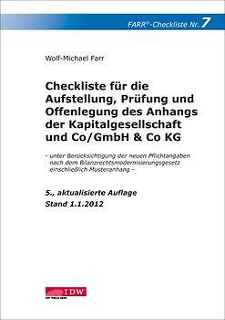 Checkliste 7 für die Aufstellung, Prüfung und Offenlegung des Anhangs der Kapitalgesellschaft und Co/GmbH & Co KG