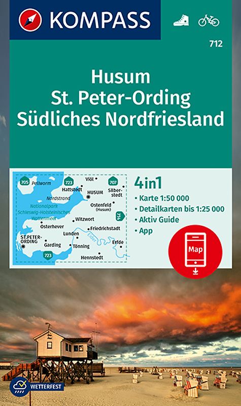 KOMPASS Wanderkarte 712 Husum, St. Peter-Ording, Südliches Nordfriesland 1:50.000
