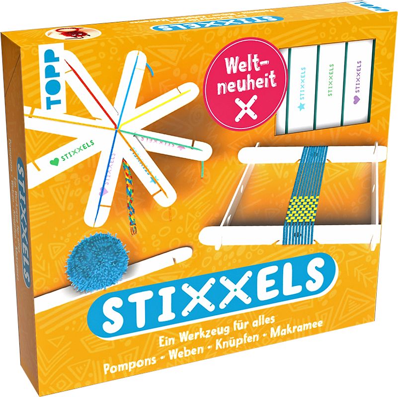 Kreativ-Set Stixxels - Das Universalwerkzeug für Makramee, Knüpfen, Pompons und Weben. Weltneuheit!