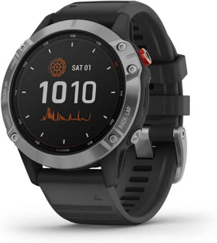 Garmin Fenix 6 Solar 47 mm argent et bracelet en silicone noir