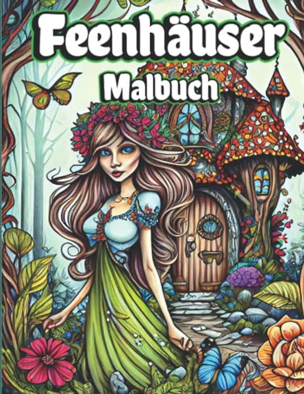 Feenhäuser Malbuch: Fantasie für Erwachsene Feen mit magischen Pilzhäuser und schöne Blumen für Entspannung und Angst Relief Malvorlagen für Frauen
