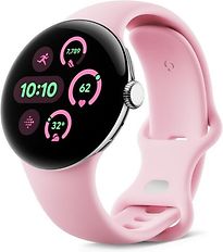 Image of Google Pixel Watch 3 41 mm gepolijst zilver op sportbandje rozenkwarts [wifi + 4G] (Refurbished)