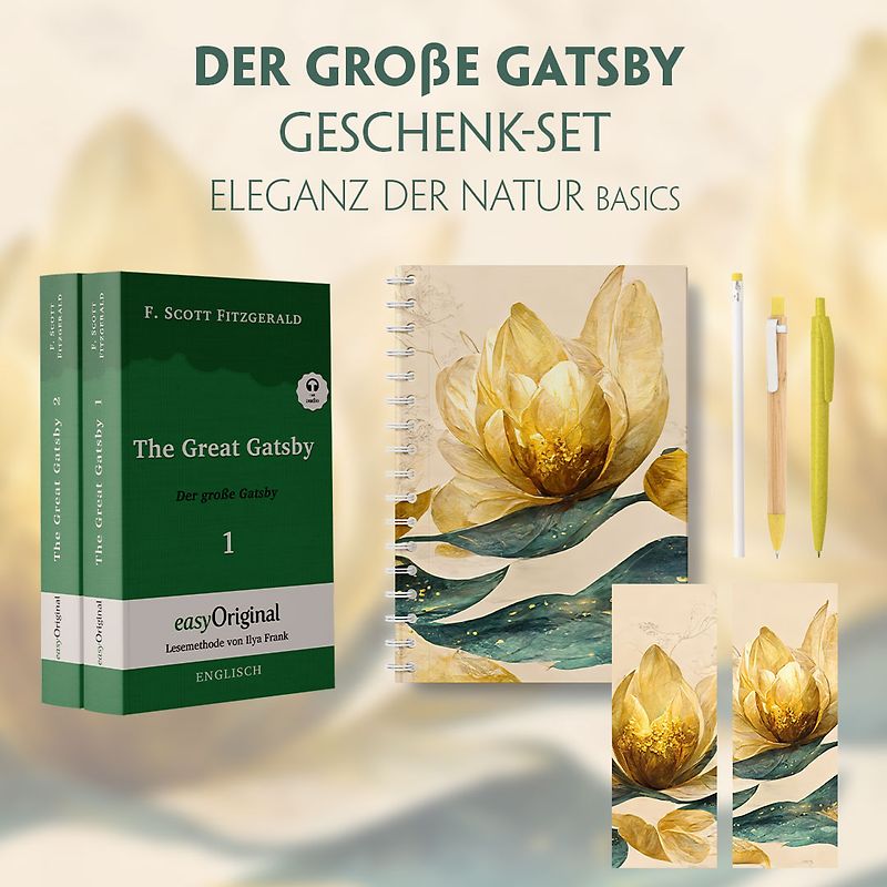 Der Große Gatsby Geschenkset - 2 Bücher (mit Audio-Online) + Eleganz der Natur Schreibset Basics