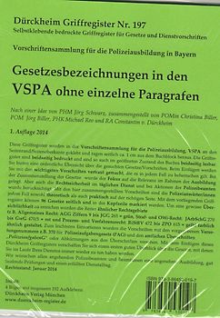 VSPA - nur Gesetzesbezeichnungen ohne einzelne Paragrafen, Dürckheim Griffregister Nr. 197, 192 bedruckte Aufkleber für die VSPA - Vorschriftensammlung für die Polizeiausbildung