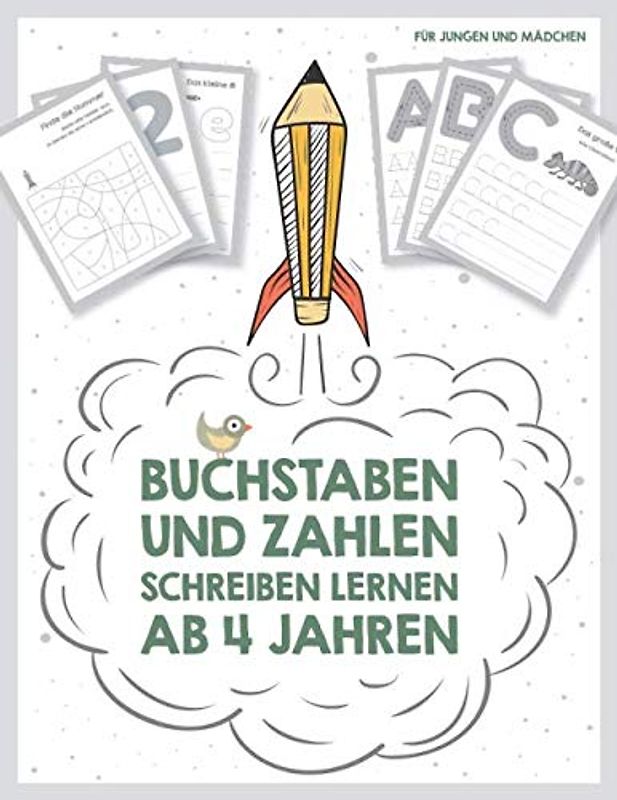 Buchstaben und Zahlen schreiben lernen ab 4 Jahren, für Jungen und Mädchen: Lernbuch mit Schreibübungen (4, 5 oder 6 Jahre), ideal als begleitendes Vorschulbuch und Übungsheft